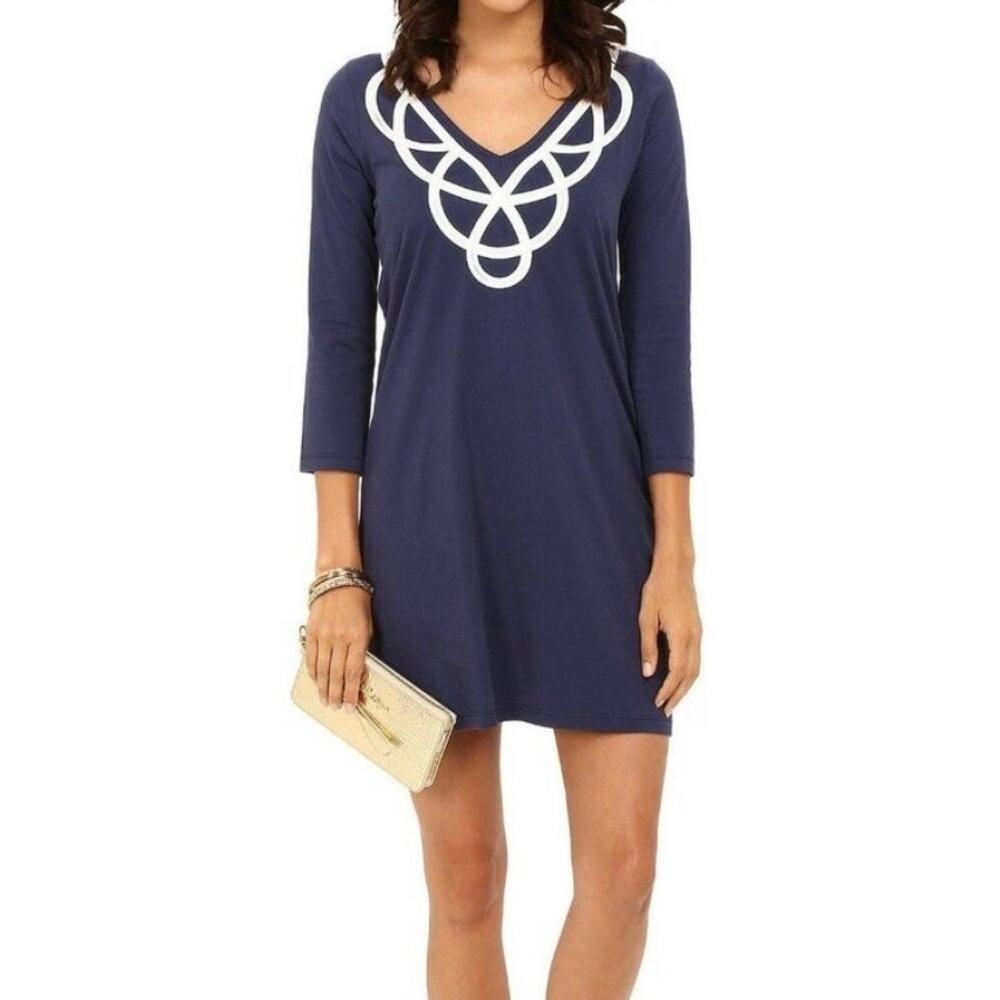 Lilly Pulitzer Blaire Navy Blue Long Sleeve Mini Dress Sz XXS Pima Cotton